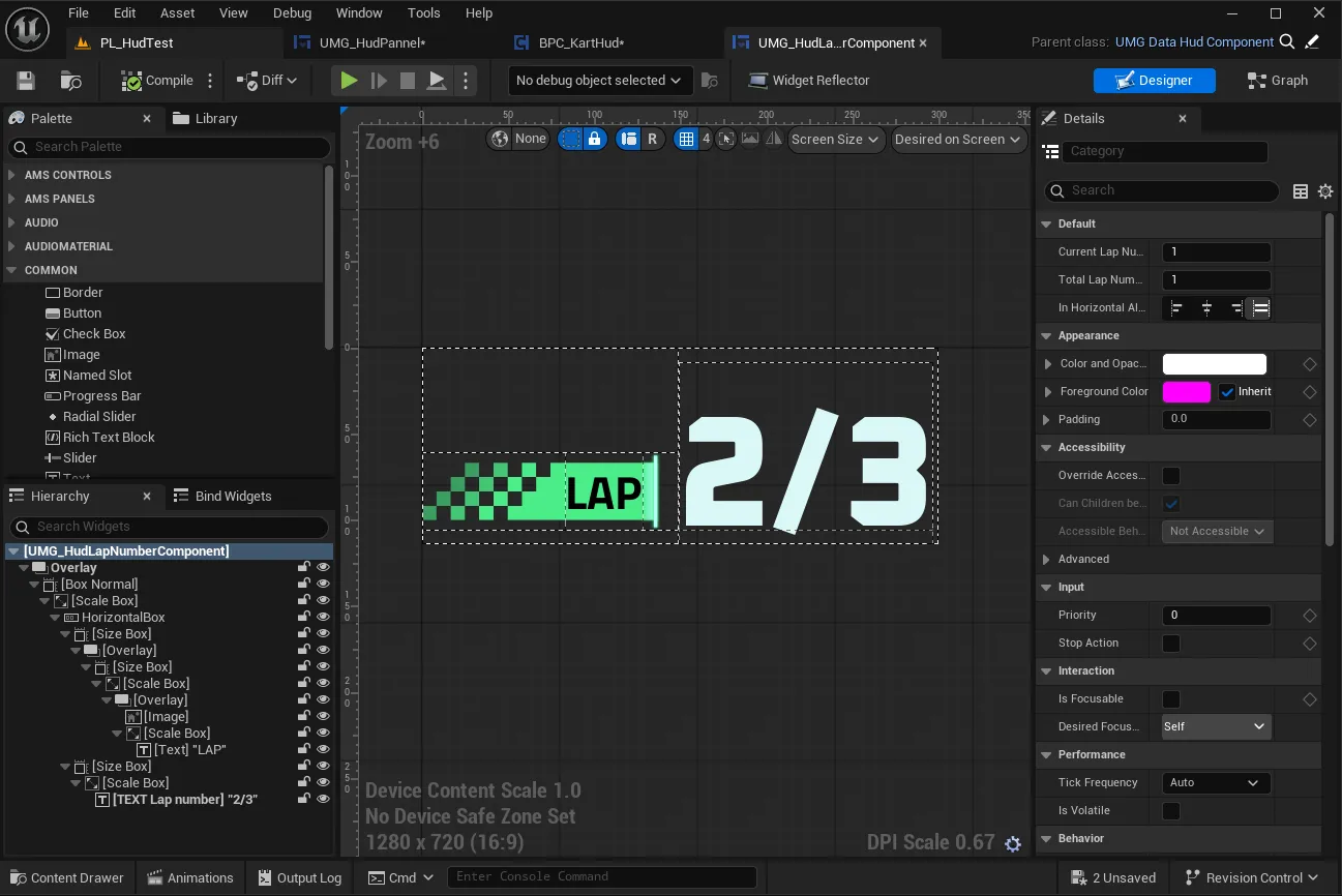 Lap counter widget with adaptive layout