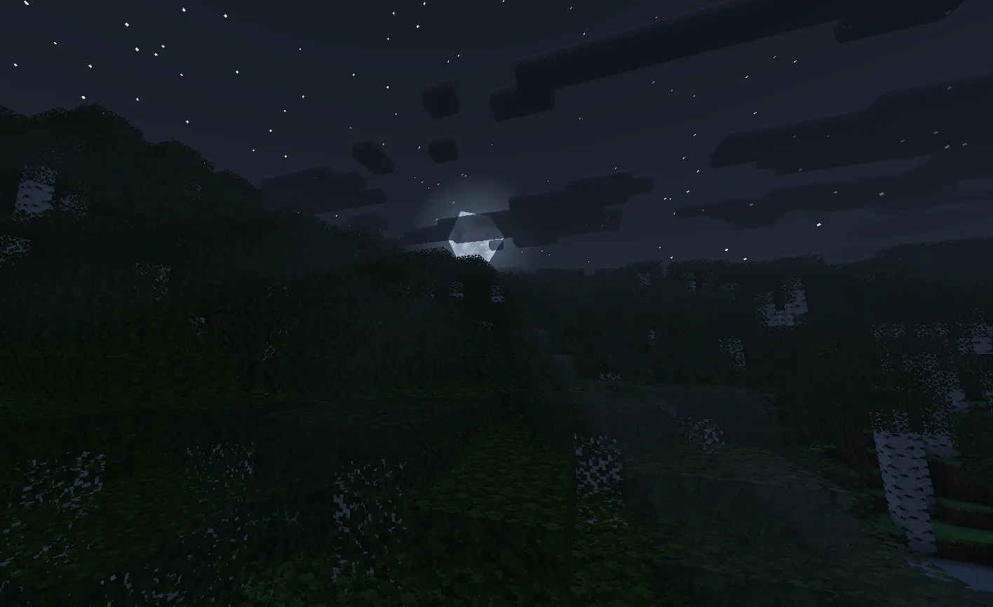 Volumetric light from the moon at night with faint cool blue shafts
